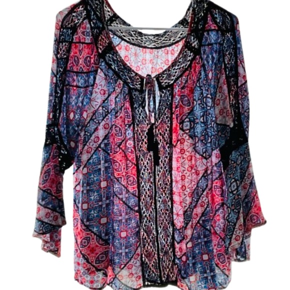 Jessica Simpson Pink and Blue Patterned Blouse - Picture 1 of 3